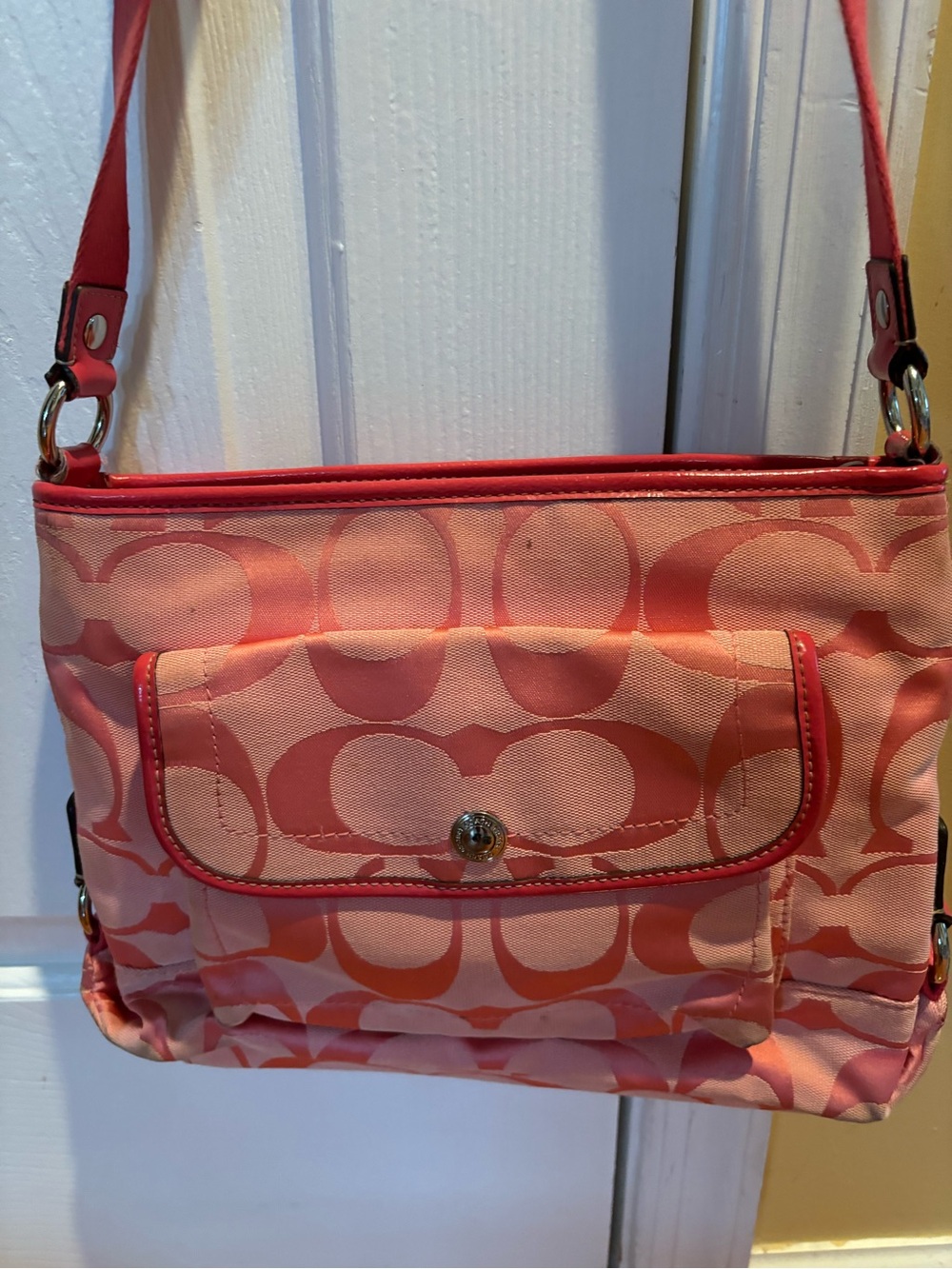 Vintage Coach Signature Pink Pattern Shoulder/Crossbody Bag